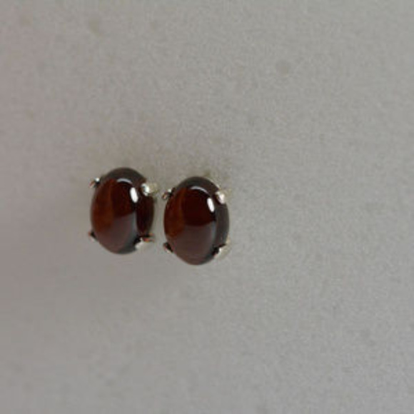 Garnet earrings stud - Sterling Silver Cabochons - Picture 5 of 7